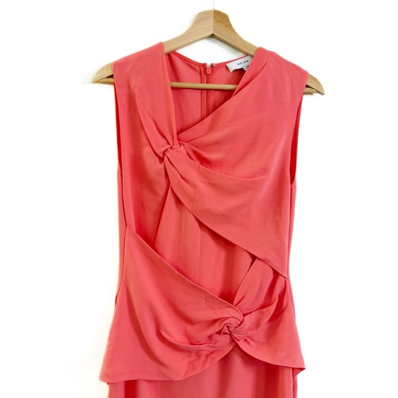 Reiss Dress Womens 8 Alex Ruched Twist Front Coral Sheath - Picture 4 of 13